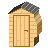 Pixel art logo of a shed with a single door